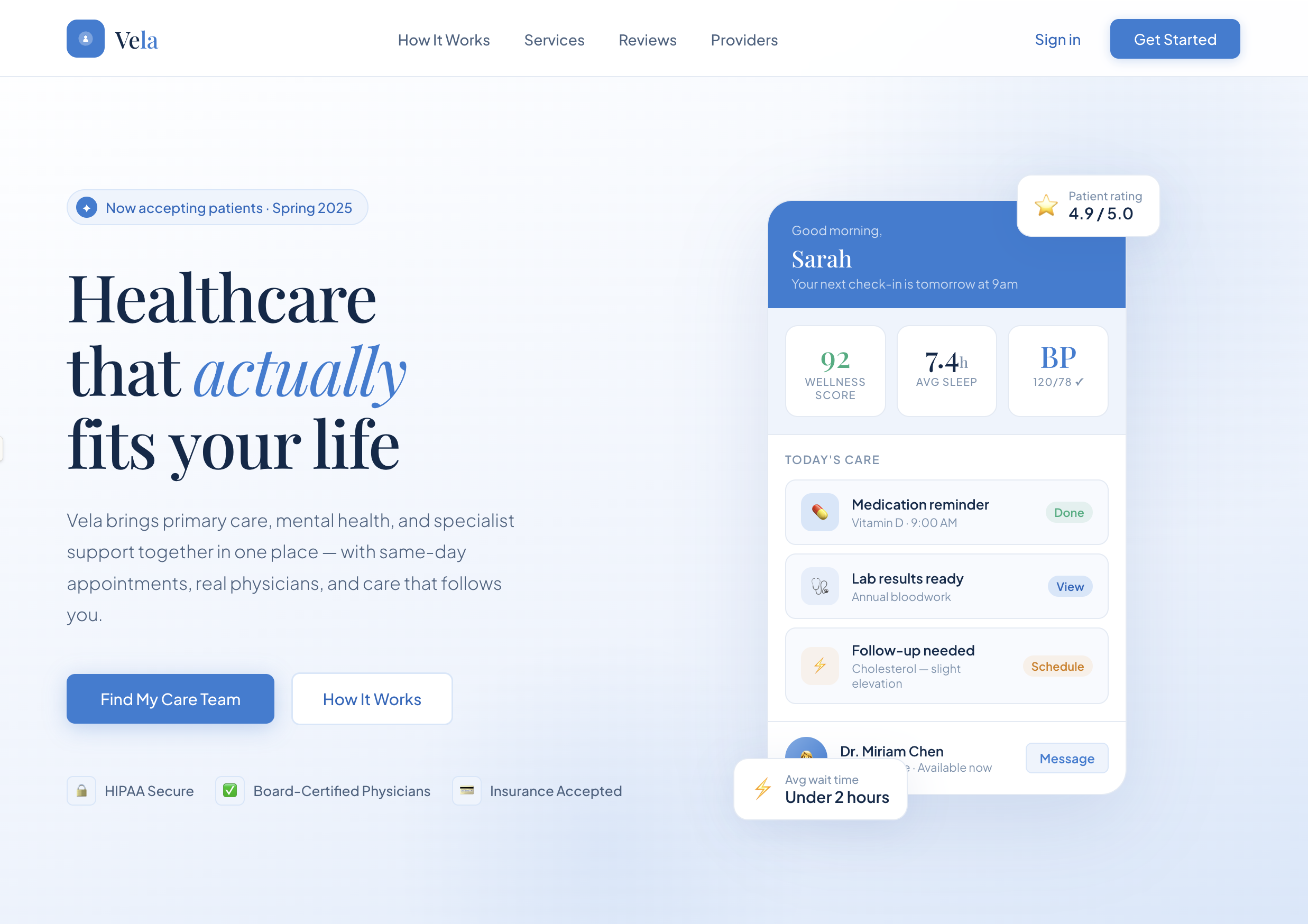 Healthcare landing page hero