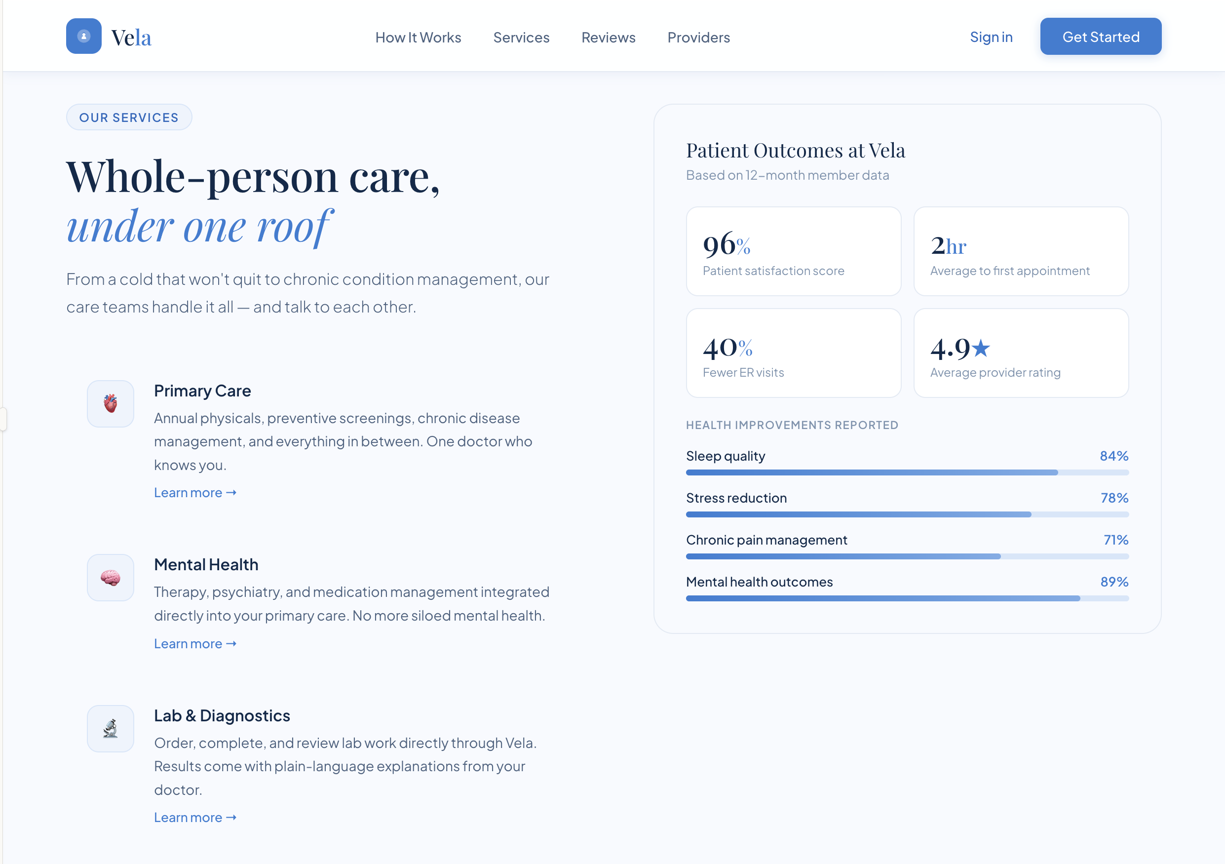 Healthcare services and outcomes section